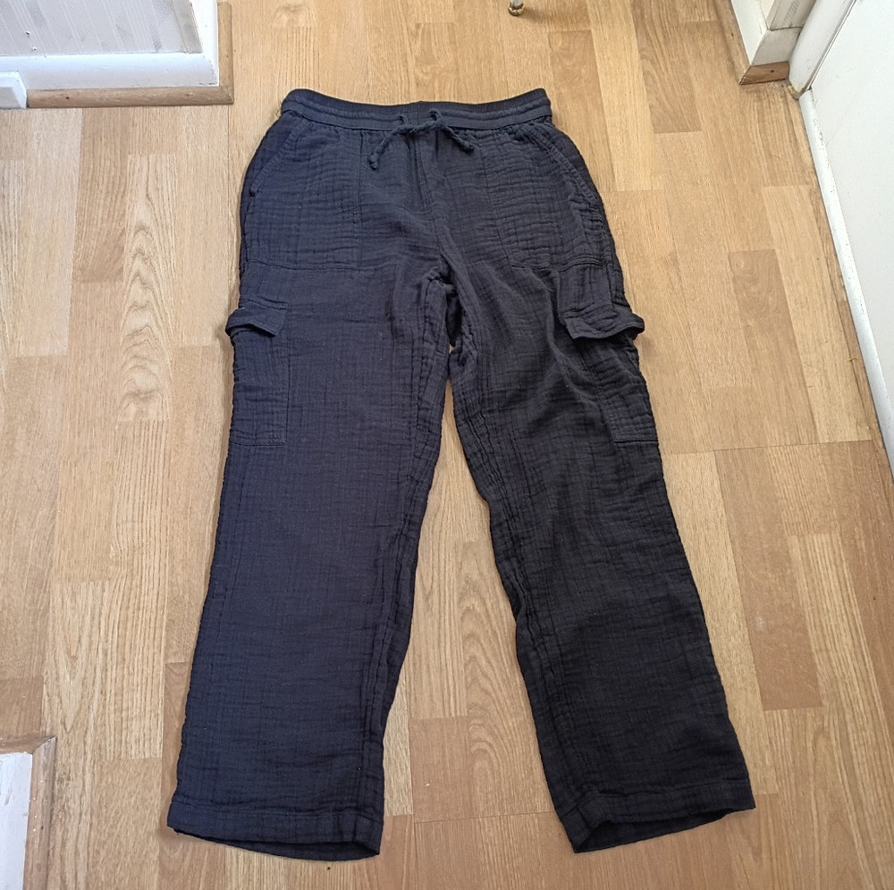 Aeropostale Cargo Pants Women L Black With Drawstring Waist Pockets